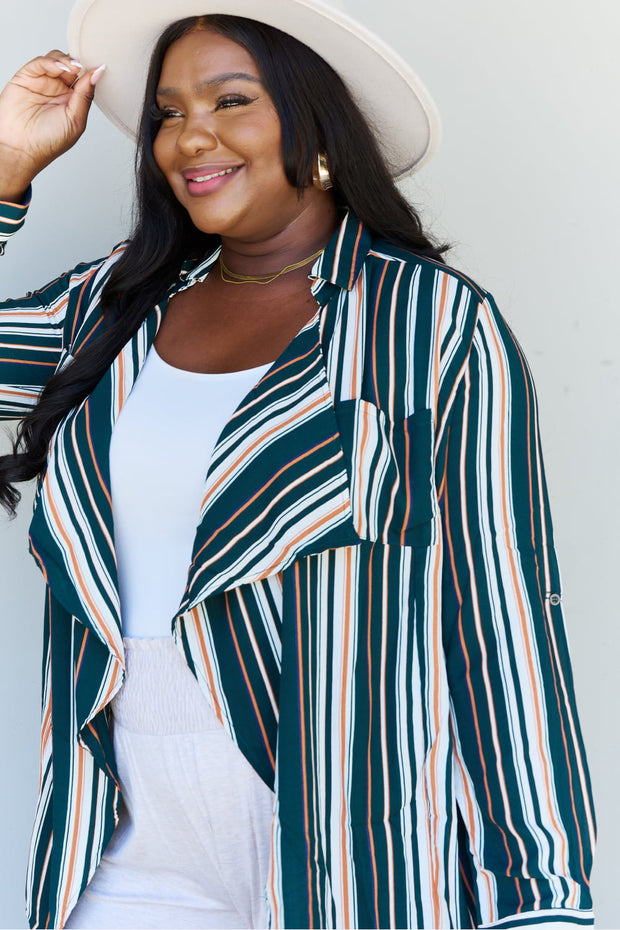 ODDI Full Size Multicolored Striped Cardigan in Multi Green