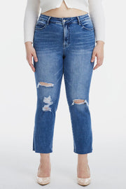 BAYEAS Full Size High Waist Distressed Cat's Whiskers Straight Jeans