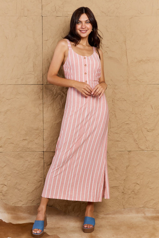 OOTD Sweet Talk Stripe Texture Knit Maxi Dress in Dusty Pink/Ivory