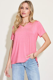 Basic Bae Full Size V-Neck High-Low T-Shirt - Spicy and Sexy