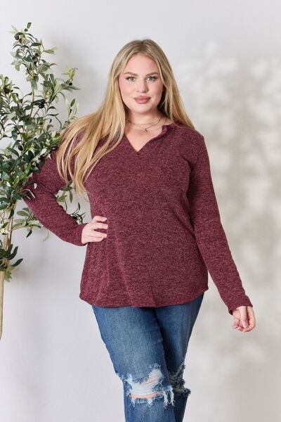 Heimish Full Size Notched Long Sleeve Top