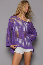  POL Openwork Flare Sleeve Knit Cover Up