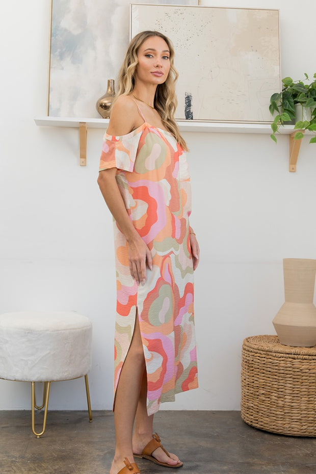Sew In Love Full Size Printed Side Slit Midi Dress