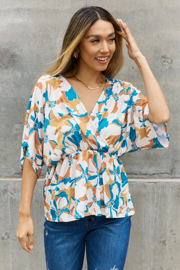 BOMBOM Floral Print Wrap Tunic Top - Spicy and Sexy