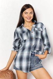 Double Take Plaid Dropped Shoulder Shirt - Spicy and Sexy