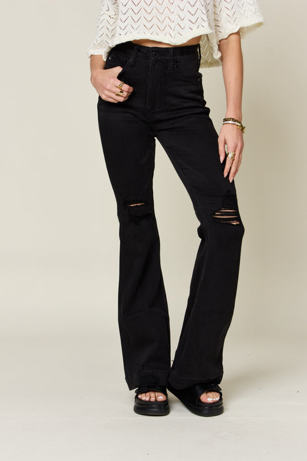 Judy Blue Full Size High Waist Distressed Flare Jeans - Spicy and Sexy