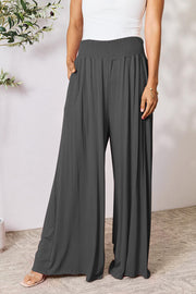 Double Take Full Size Smocked Wide Waistband Wide Leg Pants - Spicy and Sexy