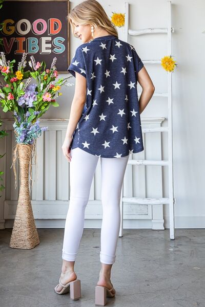 Heimish Full Size Star Print V-Neck Short Sleeve T-Shirt