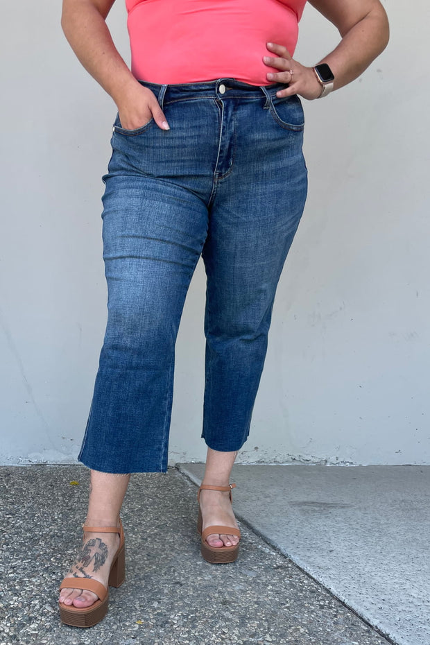 Judy Blue Renee Full Size Medium Wash Wide Leg Cropped Jeans - Spicy and Sexy