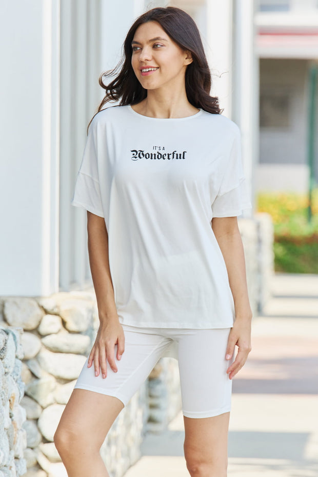 GeeGee My Go-To Full Size T-Shirt and Biker Shorts Lounge Set in White