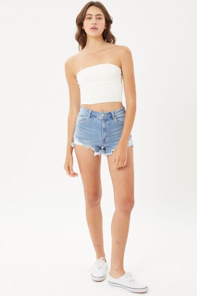 LOVE TREE Raw Hem Cat's Whisker Denim Shorts - Spicy and Sexy