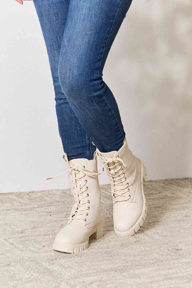 East Lion Corp Zip Back Lace-up Front Combat Boots - Spicy and Sexy