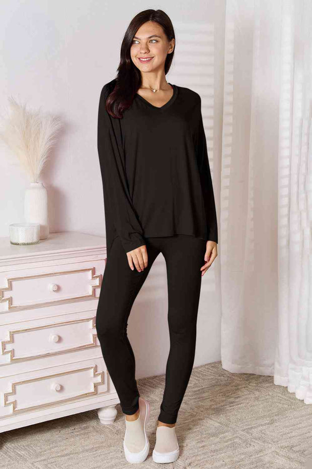 Basic Bae Full Size V-Neck Soft Rayon Long Sleeve Top and Pants Lounge Set - Spicy and Sexy