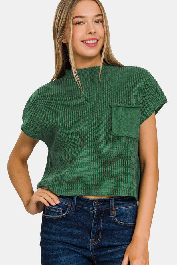Zenana Mock Neck Short Sleeve Cropped Sweater - Spicy and Sexy