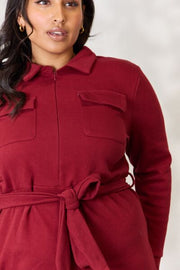 Culture Code Full Size Tie Front Half Zip Long Sleeve Shirt Dress