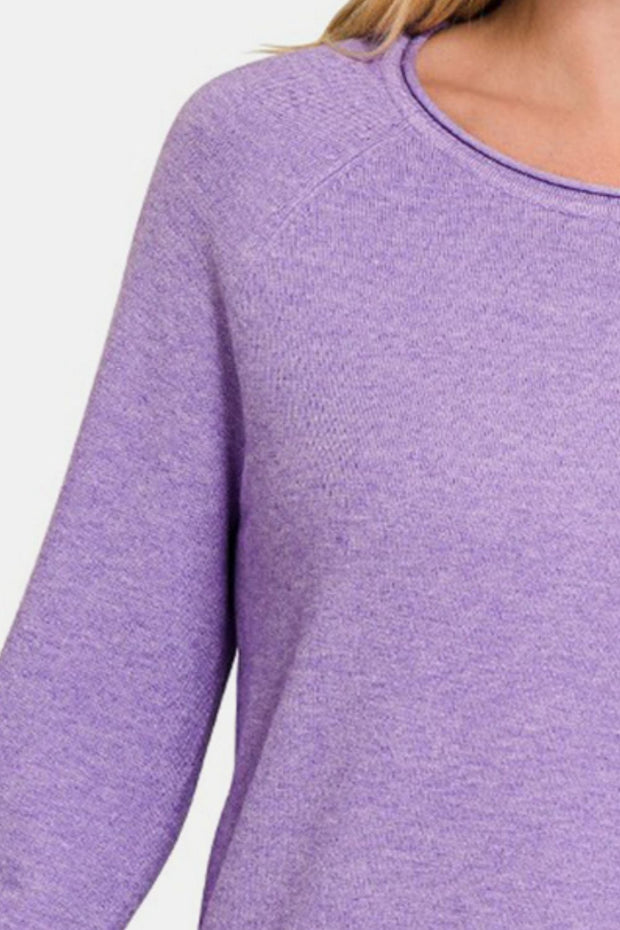 Zenana Rolled Round Neck Long Sleeve Sweater