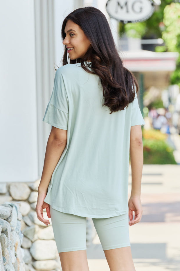 GeeGee My Go-To Full Size T-Shirt and Biker Shorts Lounge Set in Sage