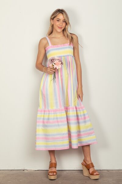 VERY J Striped Woven Smocked Midi Cami Dress - Spicy and Sexy