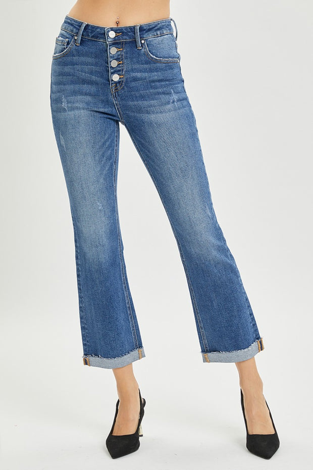 RISEN Full Size Button Fly Cropped Bootcut Jeans - Spicy and Sexy