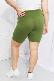 Zenana Fearless Full Size Brushed Biker Shorts in Olive