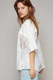 POL Round Neck Short Sleeve Lace Top