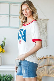 Heimish Full Size USA Contrast Trim Short Sleeve T-Shirt