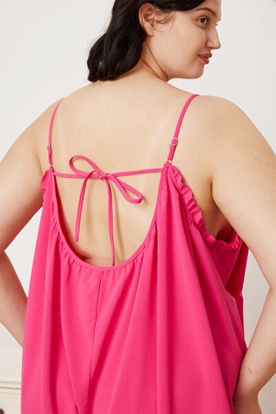Full Size Ruffle Trim Tie Back Cami Jumpsuit with Pockets