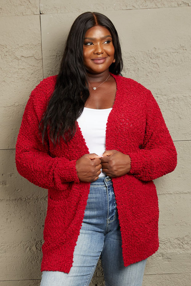 Zenana Falling For You Full Size Open Front Popcorn Cardigan - Spicy and Sexy