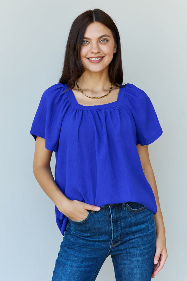 Ninexis Keep Me Close Square Neck Short Sleeve Blouse in Royal - Spicy and Sexy
