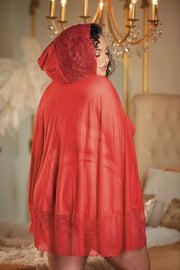 Serena Lace & Mesh Cape With Attached Waist Belt Red (Plus Size) - Spicy and Sexy