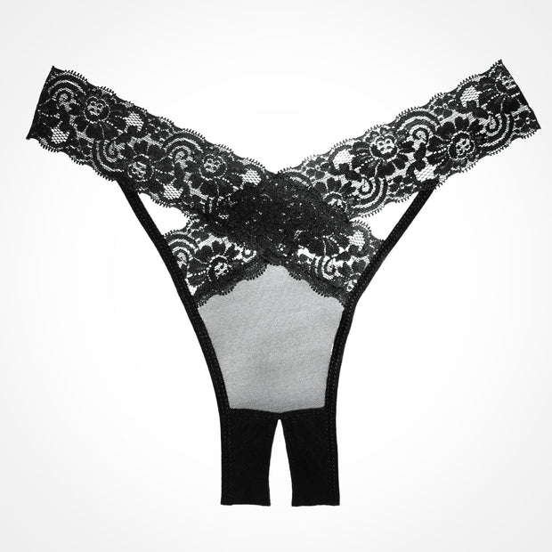 Desiré Sheer Eyelash Lace Crotchless Panty Black - Spicy and Sexy