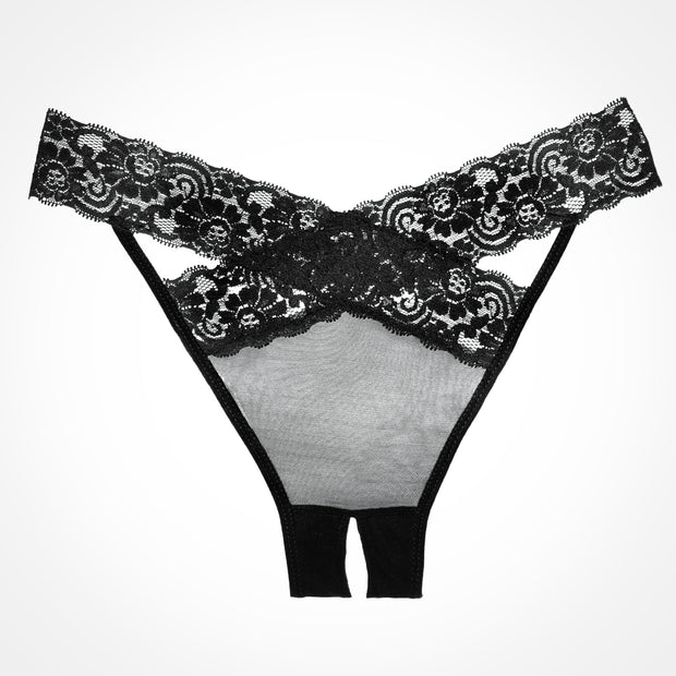 Desiré Sheer Eyelash Lace Crotchless Panty Black - Spicy and Sexy