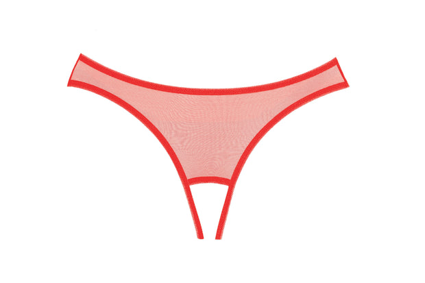 Exposé Sheer Mesh Crotchless Panty Red - Spicy and Sexy