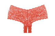Classic Red Floral Lace Booty Short With Open Crotch