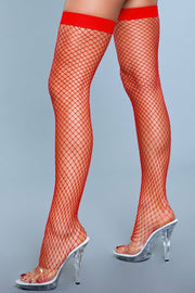 Red Micro Fishnet Thigh High Stockings Stay Up Hosiery - Spicy and Sexy