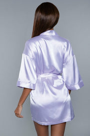 Lavender Satin Robe Mini 3/4 Sleeve Length Sleepwear - Spicy and Sexy