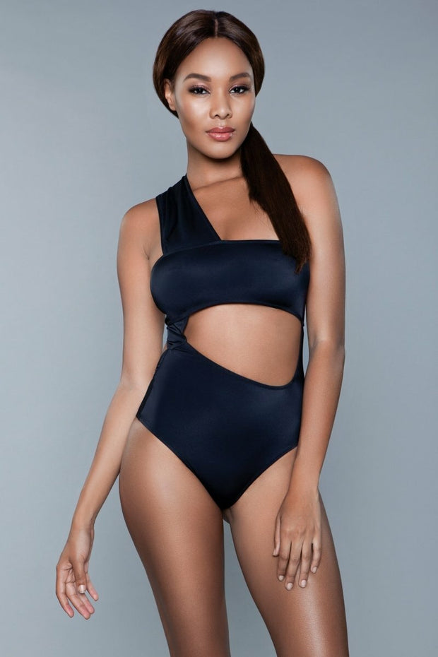 One Shoulder Swimsuit Cutout Bathing Suit Black Swimwear - Spicy and Sexy