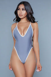 Seamless One Piece Grey Swimsuit Thong Cut Swimwear - Spicy and Sexy
