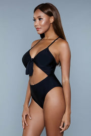 High Waisted Swimsuit 1 Pc Black Swimwear With Thong Cut - Spicy and Sexy