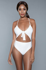 High Waisted Swimsuit 1 Pc White Swimwear With Thong Cut - Spicy and Sexy