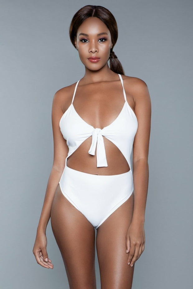 High Waisted Swimsuit 1 Pc White Swimwear With Thong Cut - Spicy and Sexy