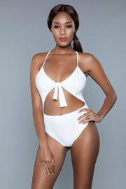 High Waisted Swimsuit 1 Pc White Swimwear With Thong Cut - Spicy and Sexy