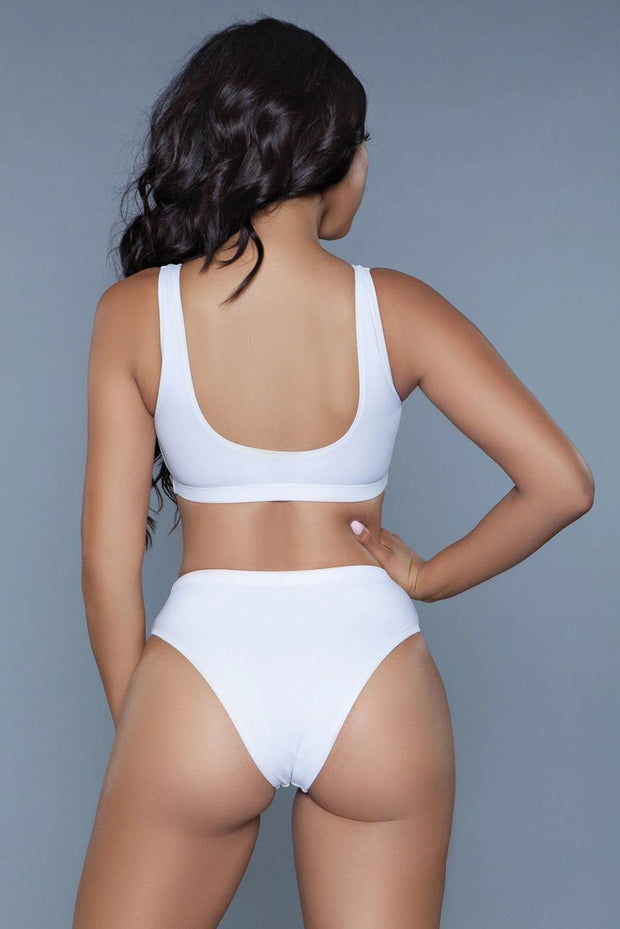 White Sports Bra Crop Top And High Waist Bottom Bikini Set - Spicy and Sexy