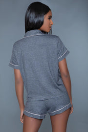 Soft Jersey Grey Pajama Short 2 Pieces Set - Spicy and Sexy