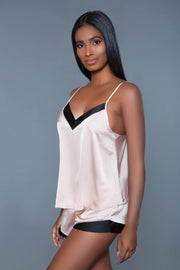 Beige Satin Pajama Short Set Sleepwear - Spicy and Sexy