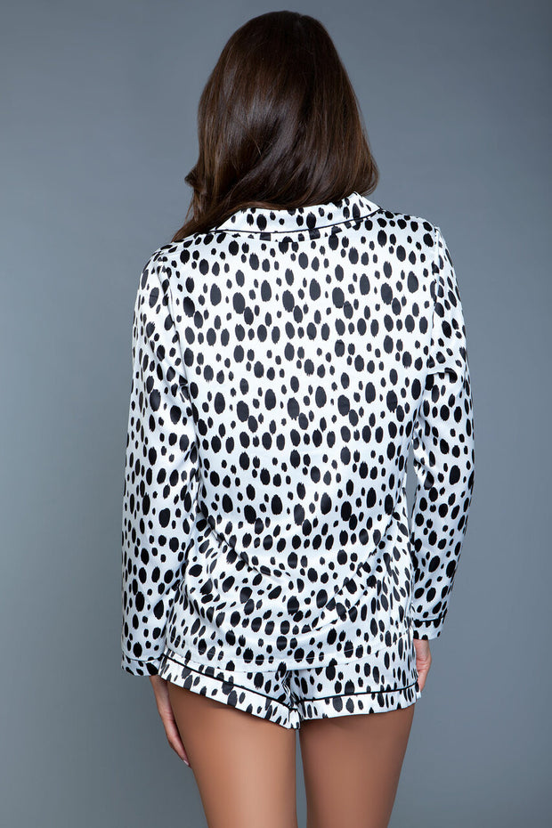 Women's Silky Dalmatian Print Satin Pajama Short Sets - Spicy and Sexy