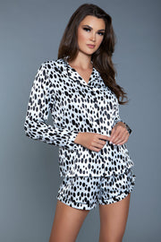 Women's Silky Dalmatian Print Satin Pajama Short Sets - Spicy and Sexy