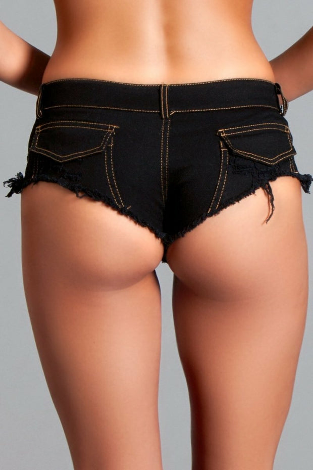 Low Waisted Black Denim Booty Shorts Cheeky Mini Jeans - Spicy and Sexy