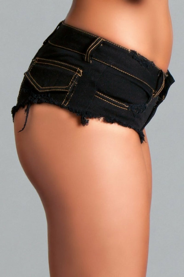 Low Waisted Black Denim Booty Shorts Cheeky Mini Jeans - Spicy and Sexy