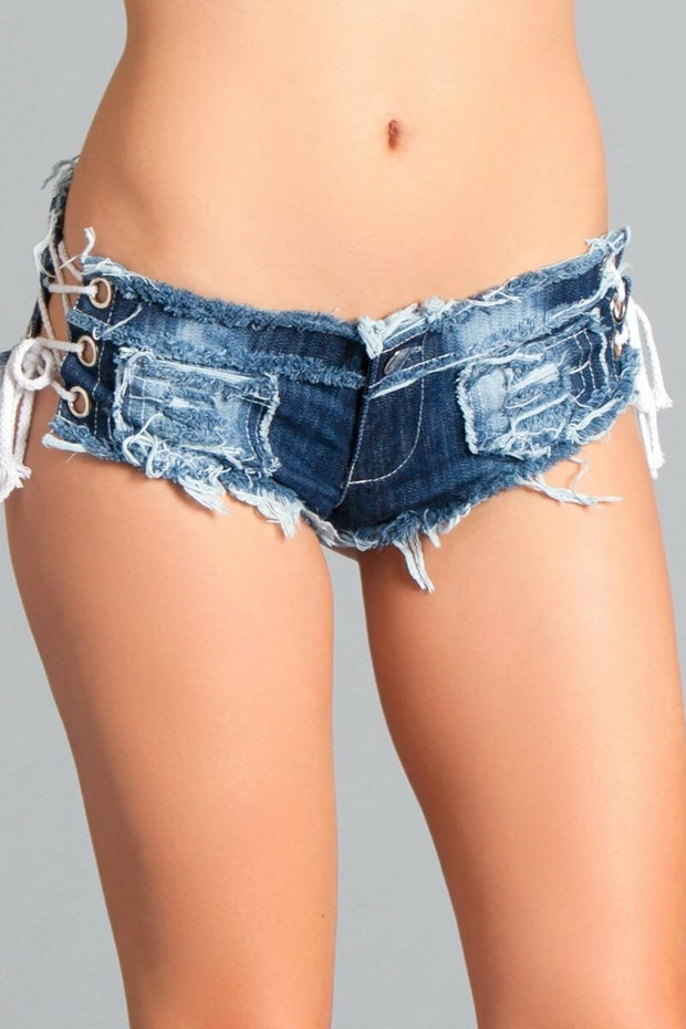 Low Waist Denim Shorts Booty Cut Out Lace Up Blue Mini Jeans Hot Pants - Spicy and Sexy